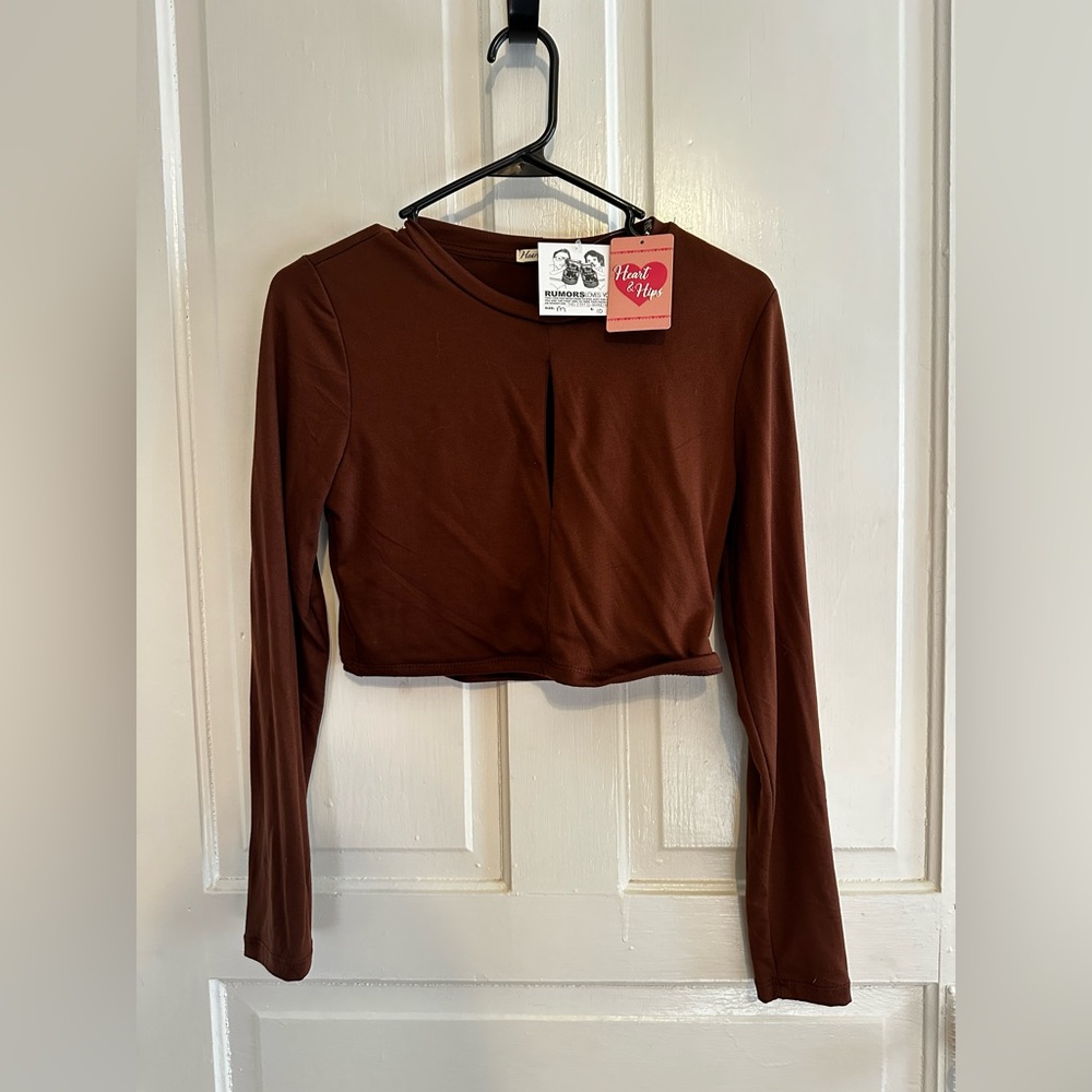 Heart & Hips brown long-sleeve crop top with keyhole cutout